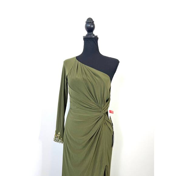 Mac Duggal Olive Green One-Shoulder Maxi Dress - Picture 4 of 6